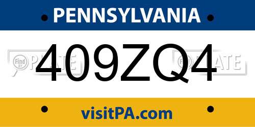 409ZQ4 Pennsylvania License Plate