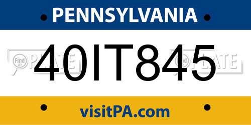 40IT845 Pennsylvania License Plate