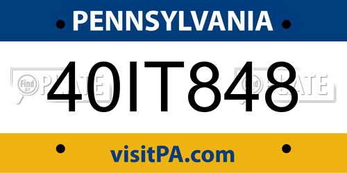40IT848 Pennsylvania License Plate