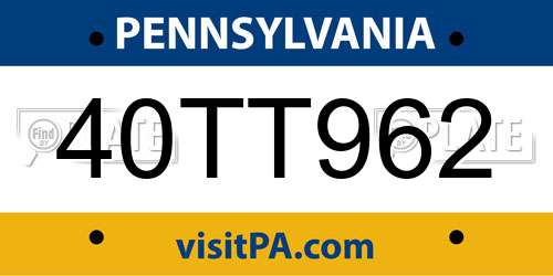 40TT962 Pennsylvania License Plate
