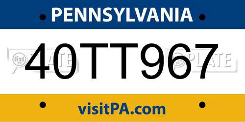 40TT967 Pennsylvania License Plate