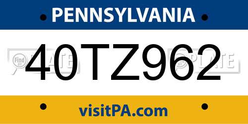 40TZ962 Pennsylvania License Plate