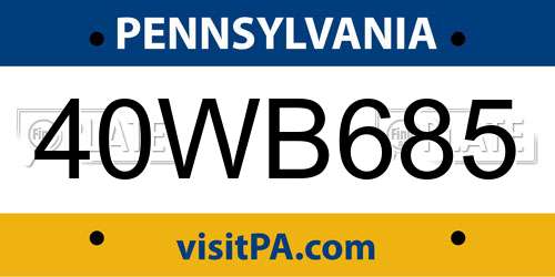 40WB685 Pennsylvania License Plate