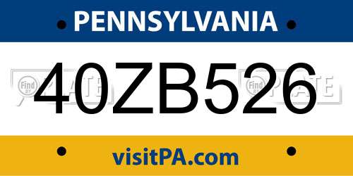 40ZB526 Pennsylvania License Plate