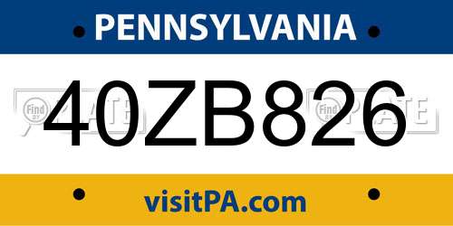 40ZB826 Pennsylvania License Plate