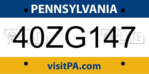 40ZG147 Pennsylvania License Plate