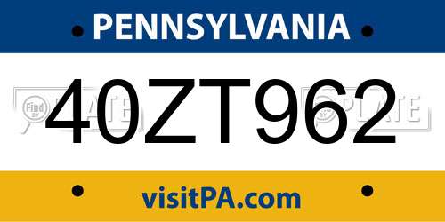 40ZT962 Pennsylvania License Plate