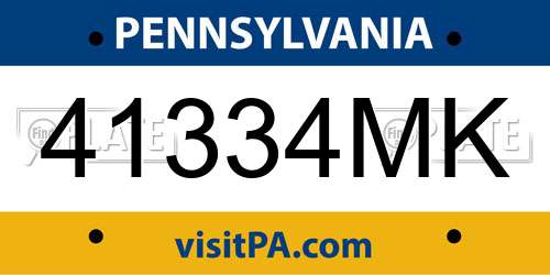 41334MK Pennsylvania License Plate