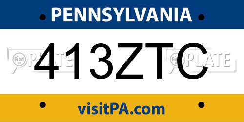 413ZTC Pennsylvania License Plate