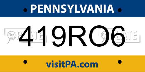 419RO6 Pennsylvania License Plate