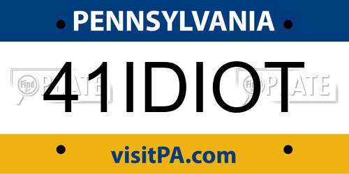 41IDIOT Pennsylvania License Plate