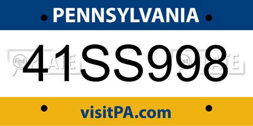 41SS998 Pennsylvania License Plate