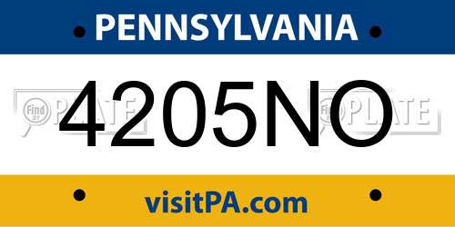 4205NO Pennsylvania License Plate