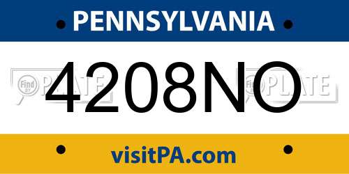 4208NO Pennsylvania License Plate