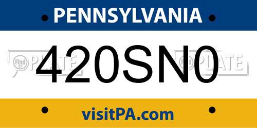 420SN0 Pennsylvania License Plate