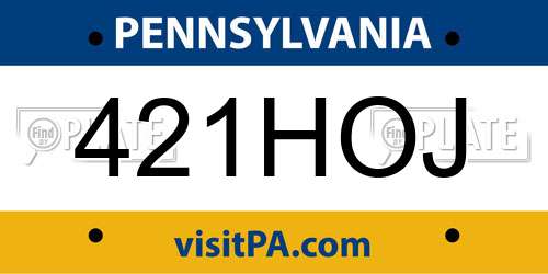 421HOJ Pennsylvania License Plate