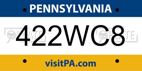 422WC8 Pennsylvania License Plate