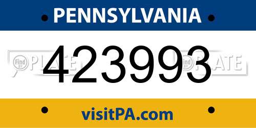 423993 Pennsylvania License Plate