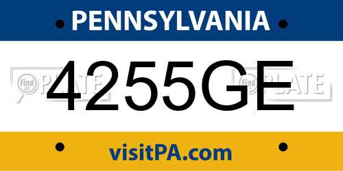 4255GE Pennsylvania License Plate