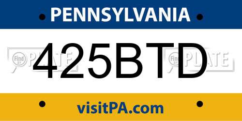 425BTD Pennsylvania License Plate