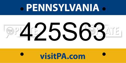 425S63 Pennsylvania License Plate