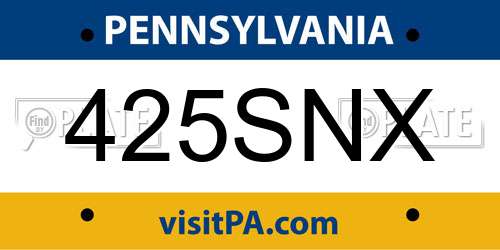 425SNX Pennsylvania License Plate