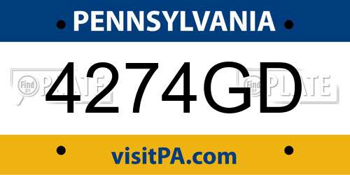 4274GD Pennsylvania License Plate