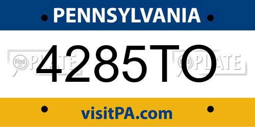 4285TO Pennsylvania License Plate