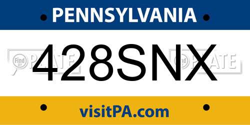 428SNX Pennsylvania License Plate