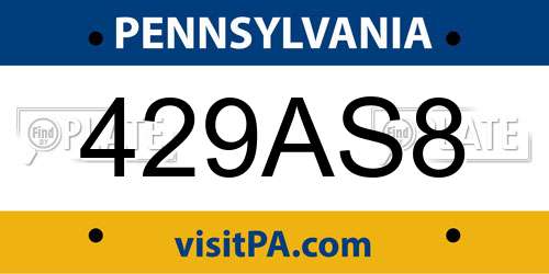 429AS8 Pennsylvania License Plate