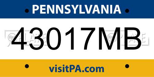 43017MB Pennsylvania License Plate