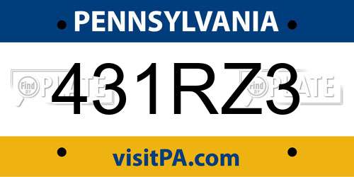 431RZ3 Pennsylvania License Plate
