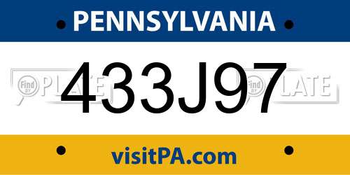 433J97 Pennsylvania License Plate