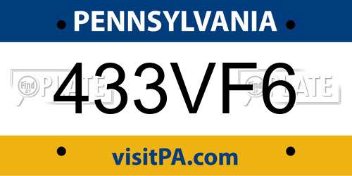 433VF6 Pennsylvania License Plate