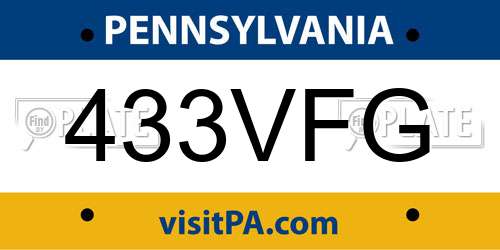 433VFG Pennsylvania License Plate