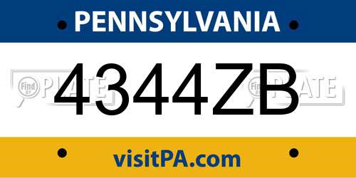4344ZB Pennsylvania License Plate
