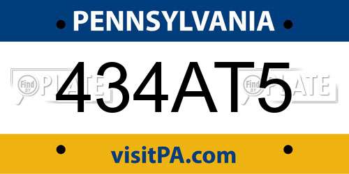 434AT5 Pennsylvania License Plate