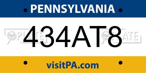 434AT8 Pennsylvania License Plate