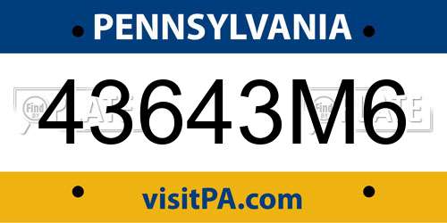 43643M6 Pennsylvania License Plate