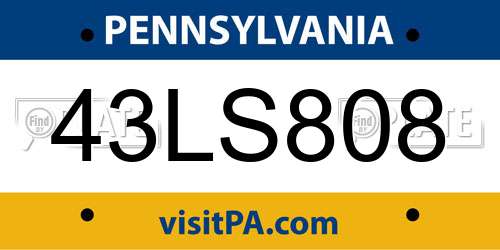 43LS808 Pennsylvania License Plate