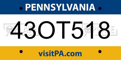 43OT518 Pennsylvania License Plate