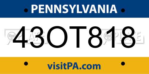 43OT818 Pennsylvania License Plate