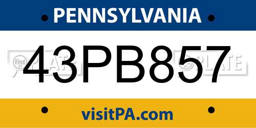 43PB857 Pennsylvania License Plate