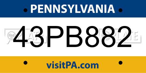 43PB882 Pennsylvania License Plate