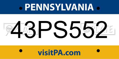 43PS552 Pennsylvania License Plate