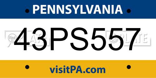 43PS557 Pennsylvania License Plate