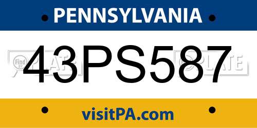 43PS587 Pennsylvania License Plate