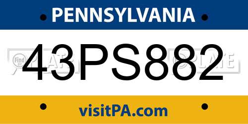 43PS882 Pennsylvania License Plate