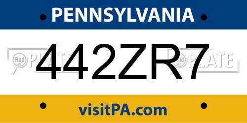 442ZR7 Pennsylvania License Plate