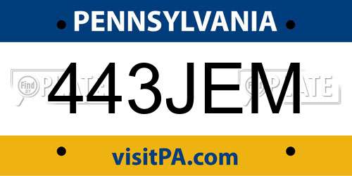 443JEM Pennsylvania License Plate